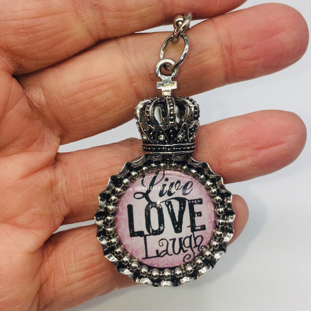 LIVE LOVE LAUGH Keychain Crown Key Fob Silver For the Princess